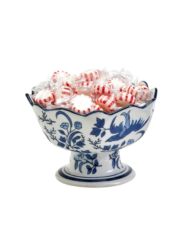 Blue and White Scalloped Edge Footed Bowl