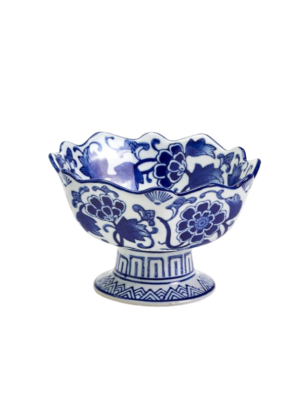 Blue and White Willow Scalloped Edge Footed Bowl