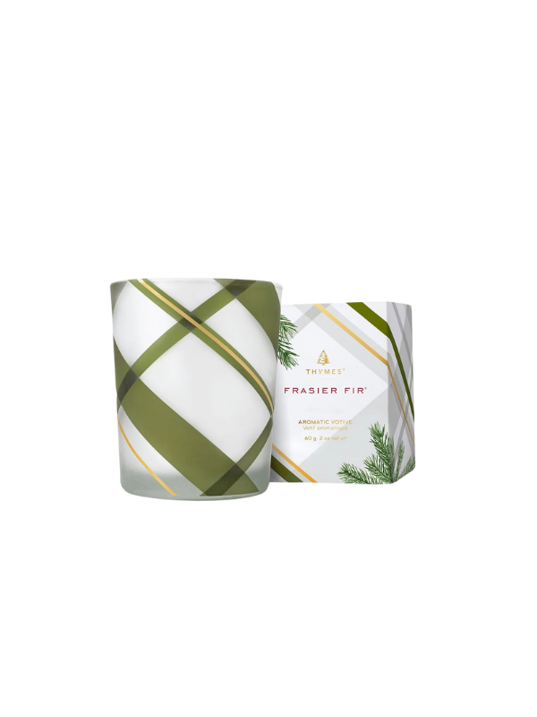 Frasier Fir Frosted Plaid Votive Candle