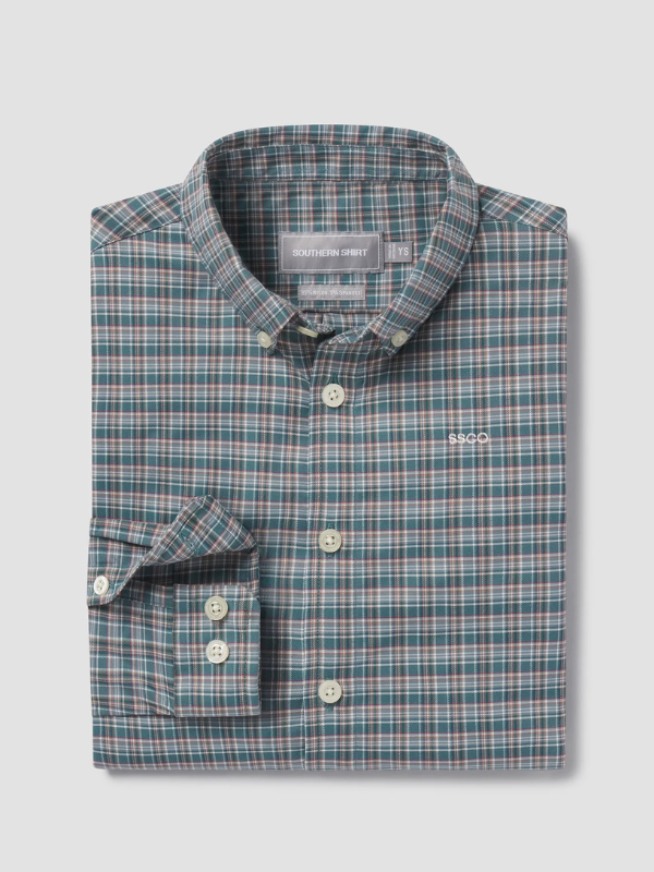 Youth Boys Bennett Plaid Long Sleeve in Bayou Teal By Southern Shirt