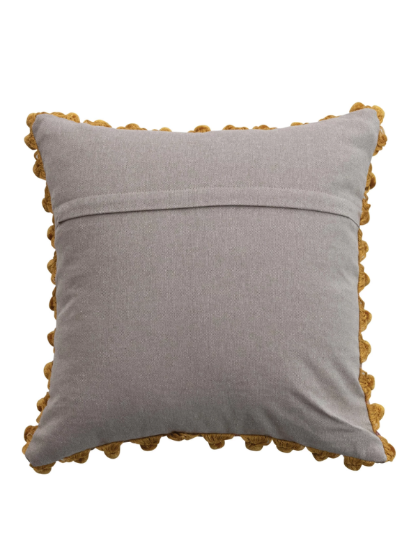 Colorful Velvet Printed Pillow with Pom Poms