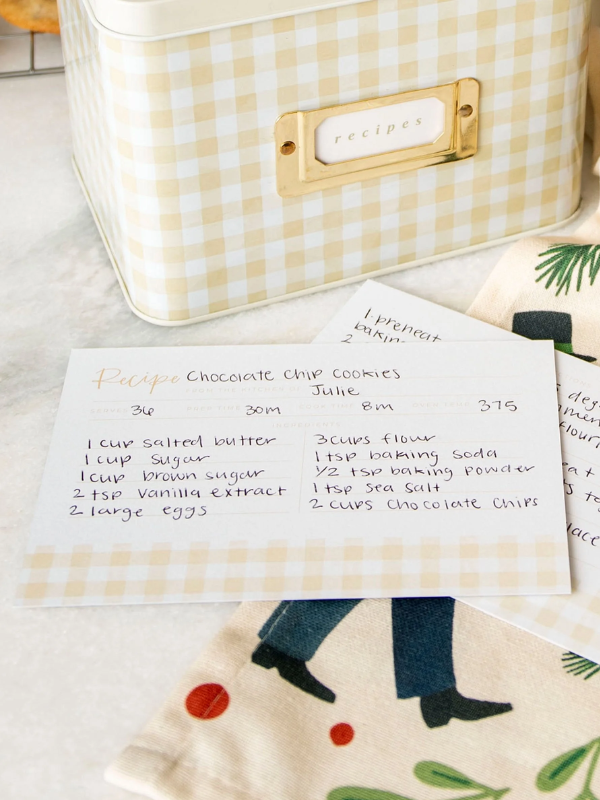 Beige Gingham Recipe Cards - Set of 50
