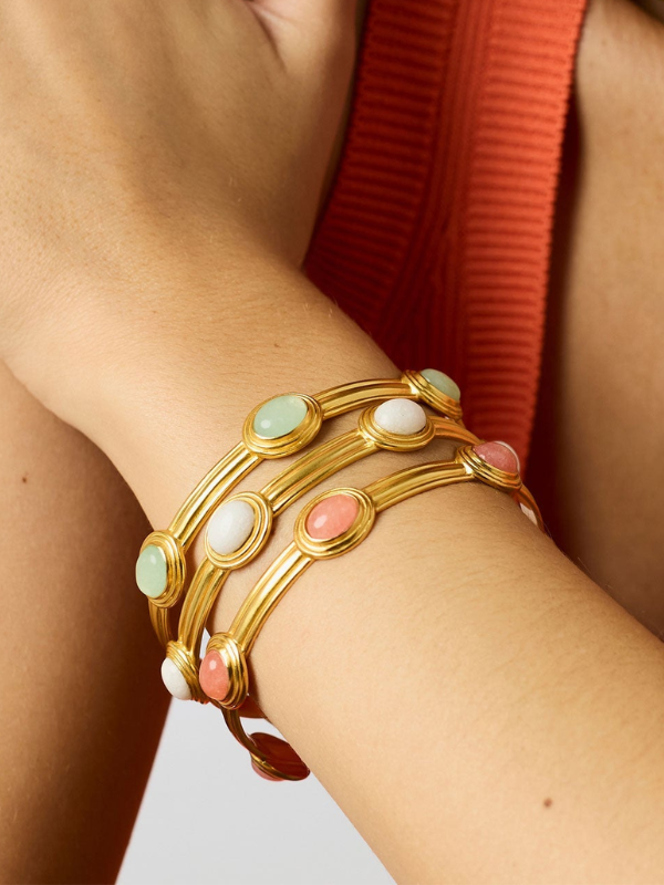 Portofino Stone Gold Bangle in White Jade by Julie Vos