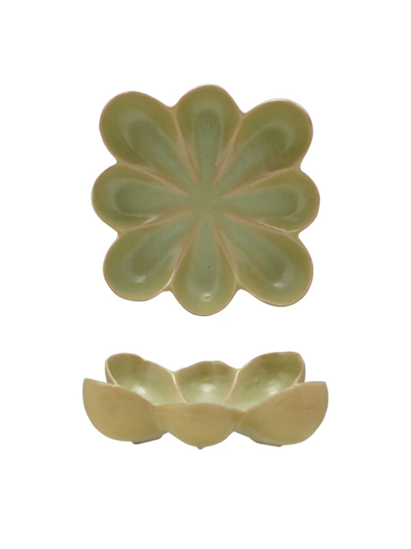 Stoneware Green Flower Shaped Dish