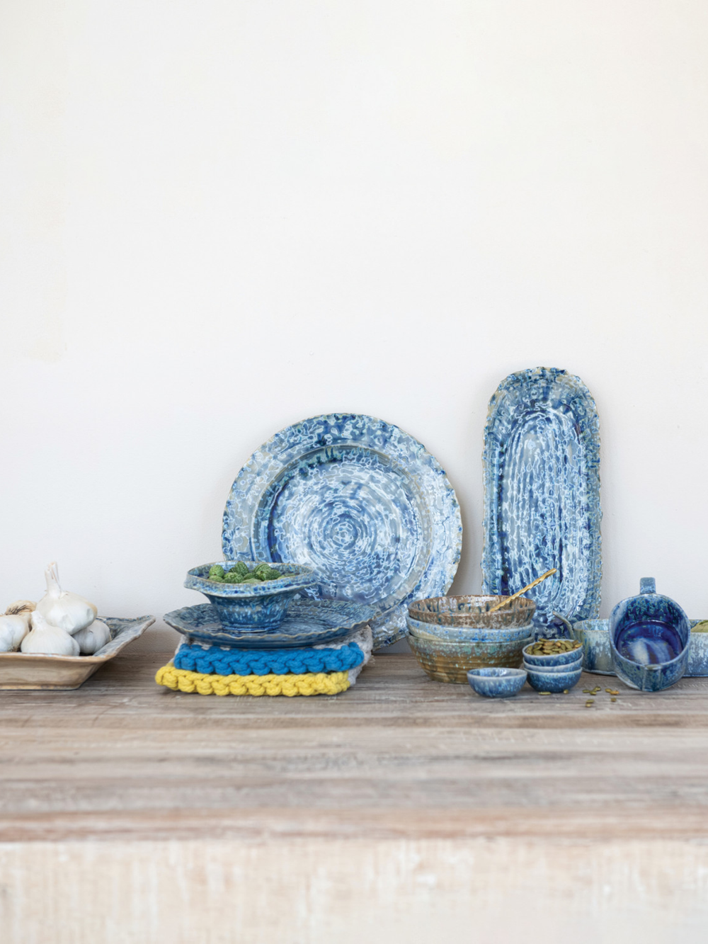 Blue Artisan Footed Stoneware Bowl