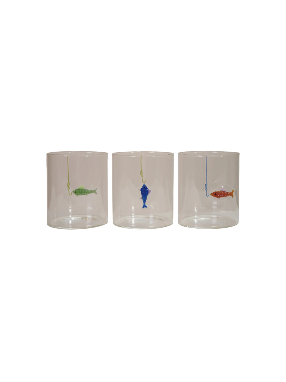 12 oz. Hand-Blown Drinking Glass with Fish On Hook- 3 Styles