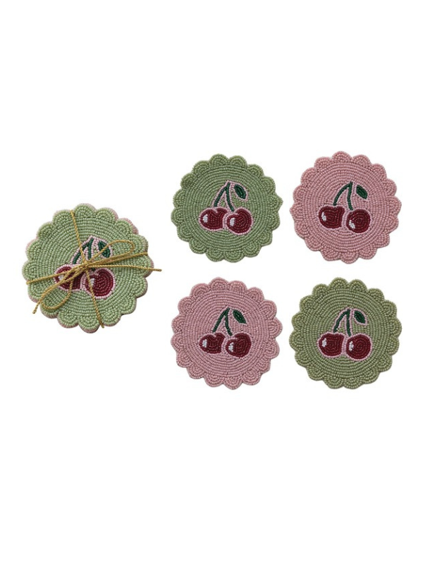 Glass Beaded Cherry Coasters