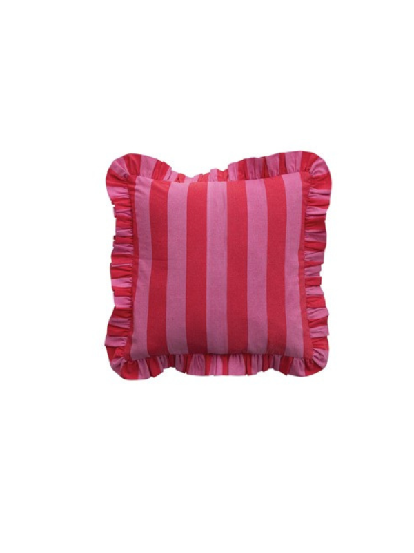Cotton Printed Striped Ruffle Pillow