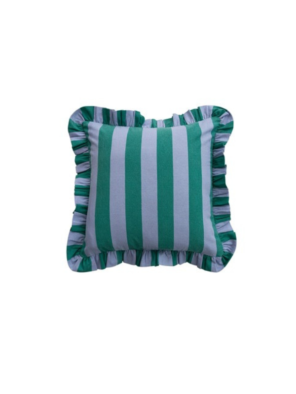 Cotton Printed Striped Ruffle Pillow