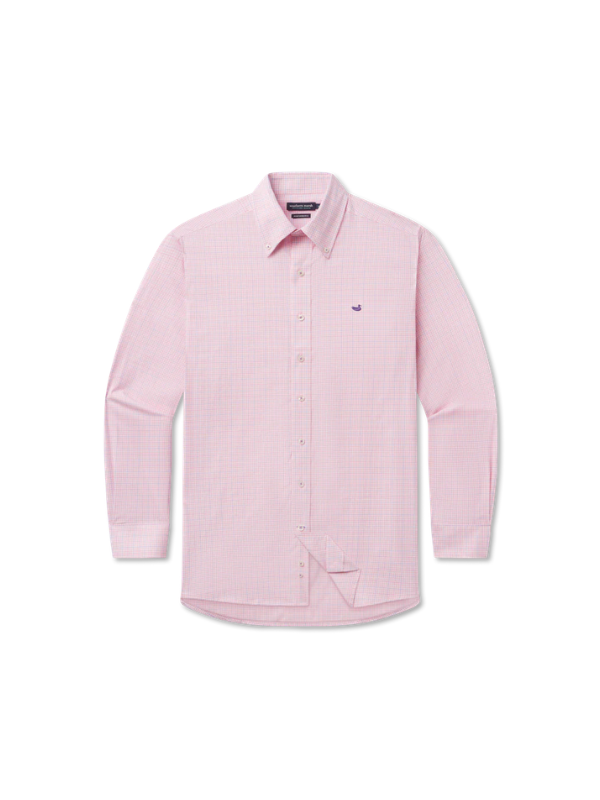 Dyer Performance Gingham Dress Shirt in Camelia & Wharf Purple By Southern Marsh