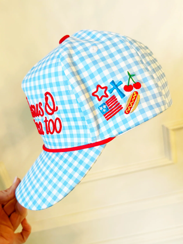 Loves Jesus & America Too Blue Gingham Hat