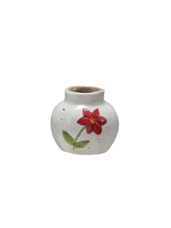 Hand-Painted Stoneware Vase with Flowers