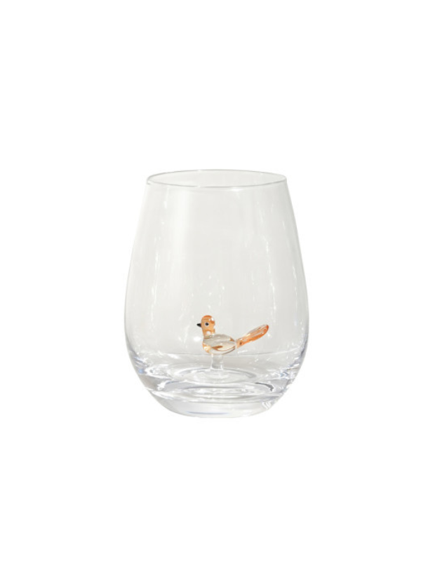 Stemless Wine Glass With Hand Blown Bird Inside