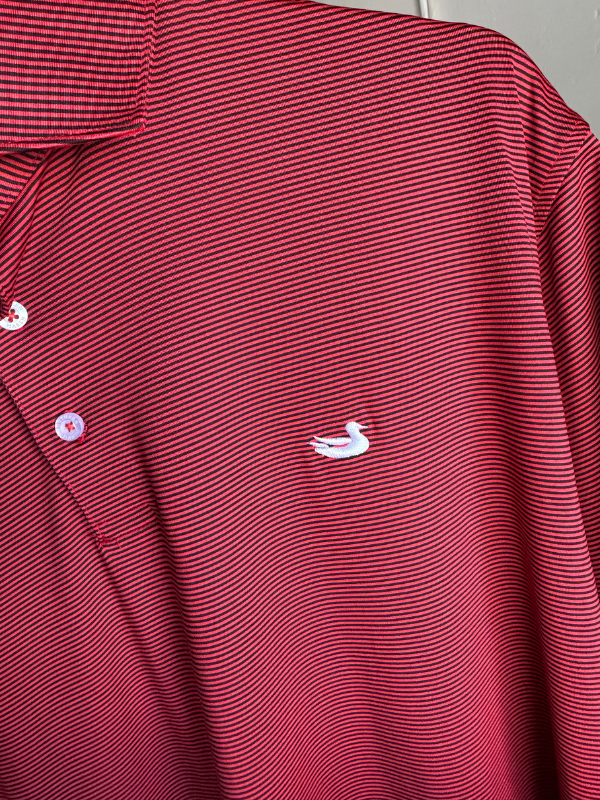 Meadowood Stripe Bermuda Performance Polo in Red & Black By Southern Marsh