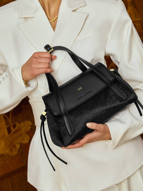 Alyssa Faux Pony Top Handle Bag in Black Faux Pony By Katie Loxton