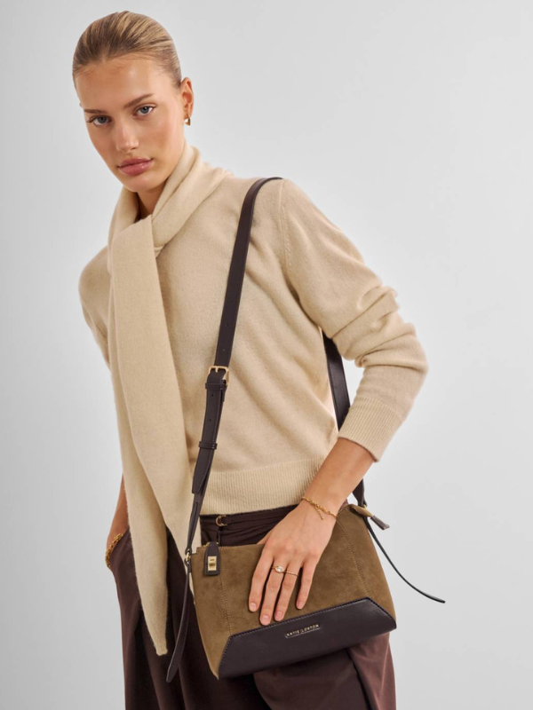 Charlbury Suedette Crossbody Bag in Caramel & Bitter Chocolate By Katie Loxton