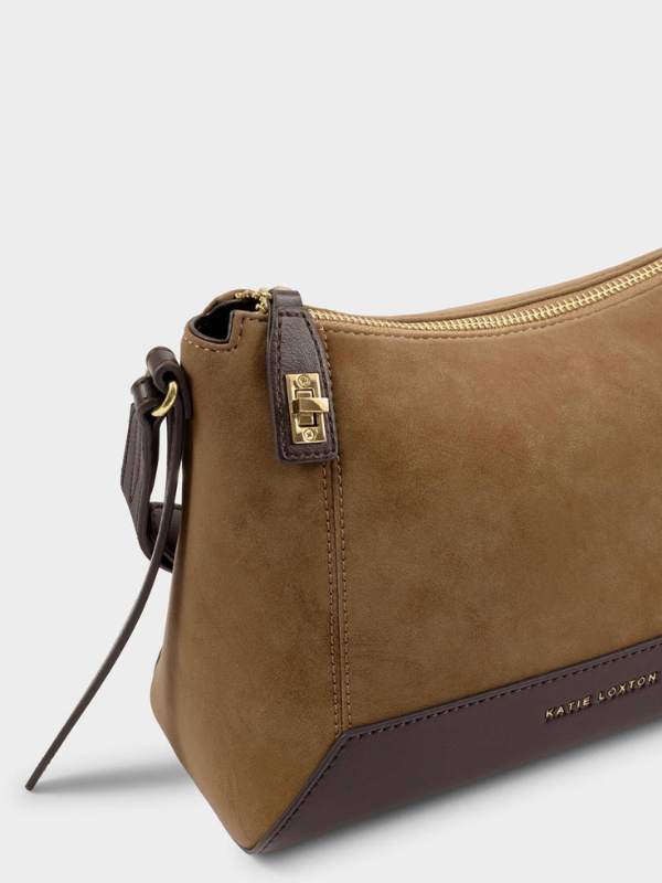 Charlbury Suedette Crossbody Bag in Caramel & Bitter Chocolate By Katie Loxton
