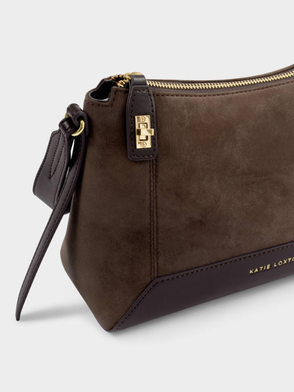 Charlbury Suedette Crossbody Bag in Bitter Chocolate By Katie Loxton
