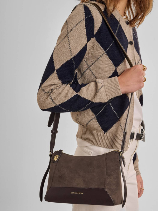 Charlbury Suedette Crossbody Bag in Bitter Chocolate By Katie Loxton