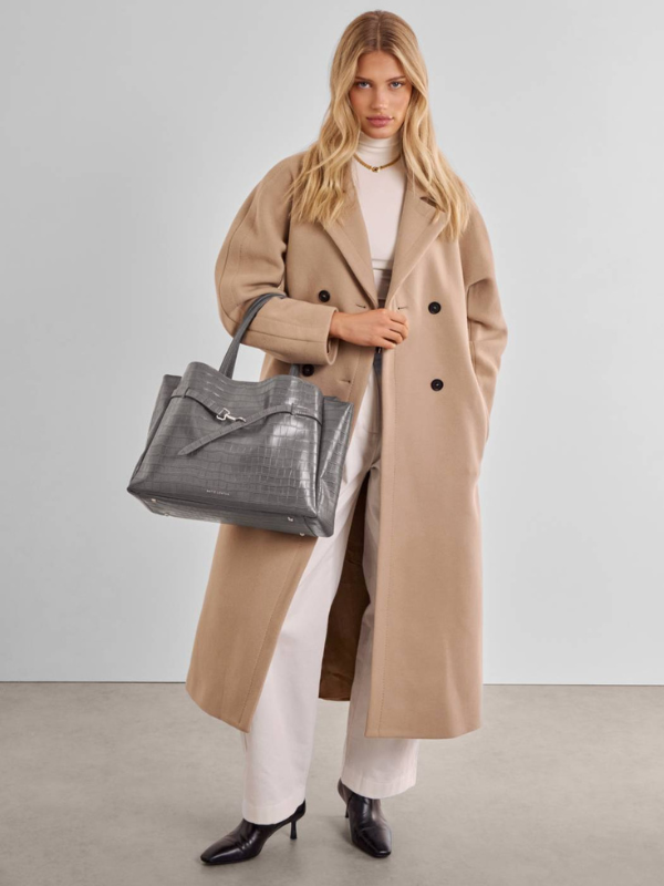 Maddie Work Tote Bag in Grey Faux Croc By Katie Loxton