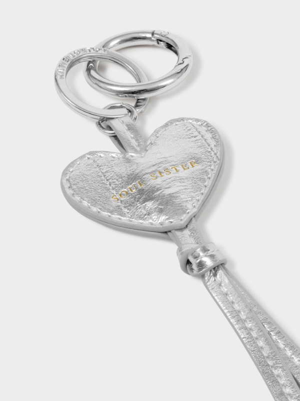Heart Bag Charm Soul Sister Keychain in Silver Eel By Katie Loxton