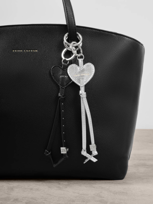 Heart Bag Charm Soul Sister Keychain in Silver Eel By Katie Loxton