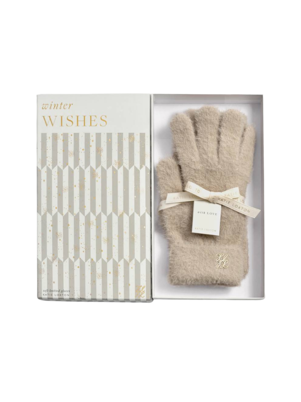 Taupe Soft Knitted Gloves In Gift Box By Katie Loxton