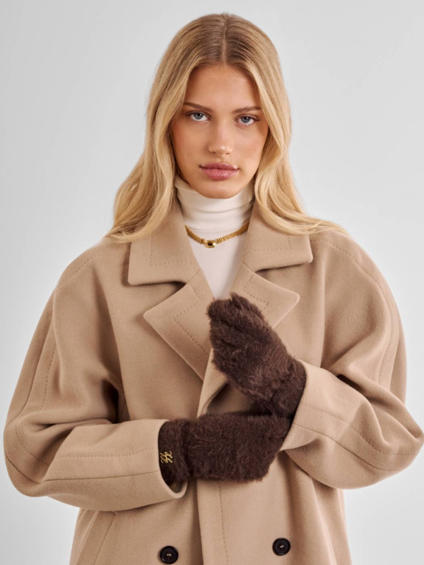 Chocolate Soft Knitted Gloves In Gift Box By Katie Loxton