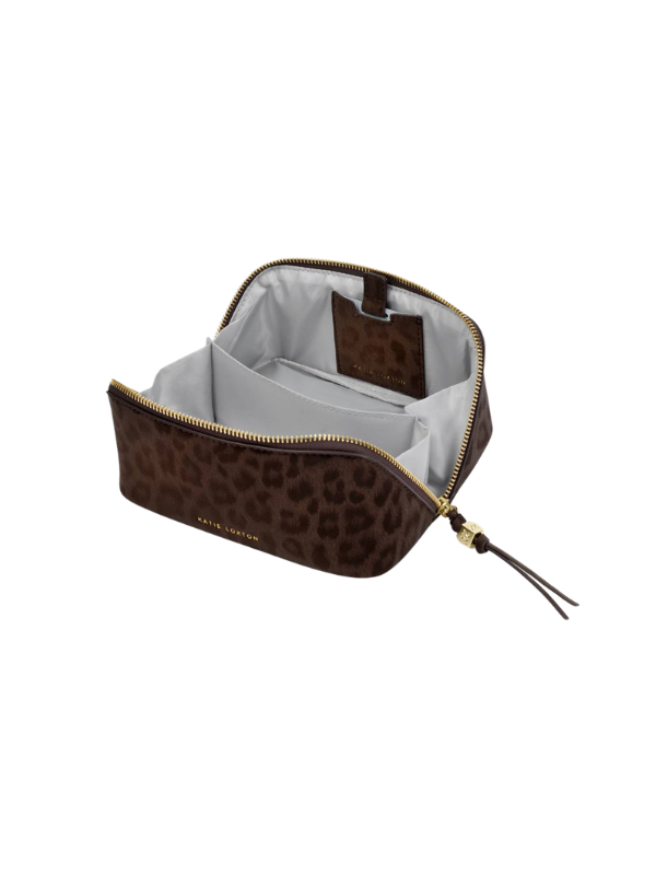 Fold-Out Mirror Makeup Bag in Chocolate Leopard By Katie Loxton