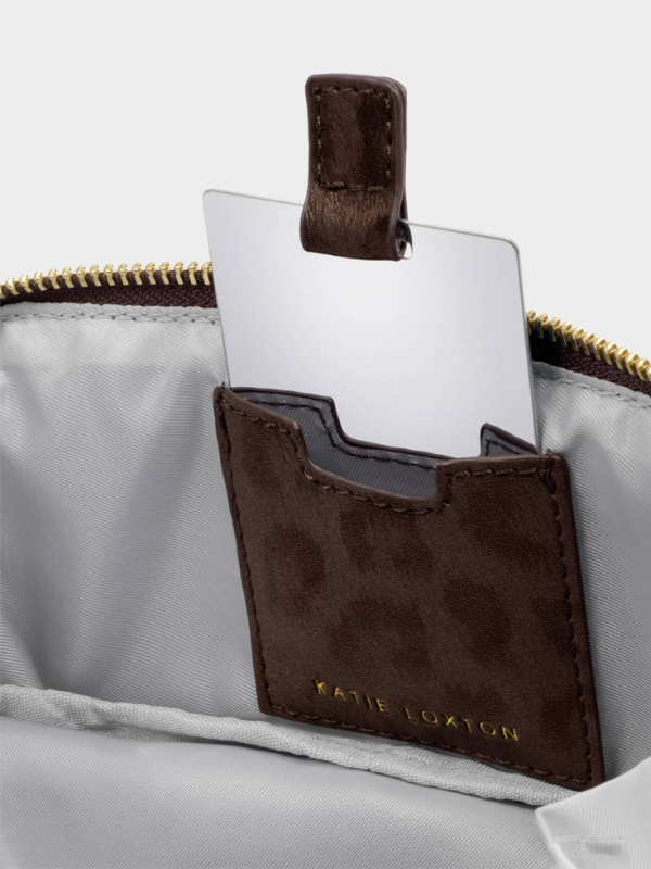 Fold-Out Mirror Makeup Bag in Chocolate Leopard By Katie Loxton
