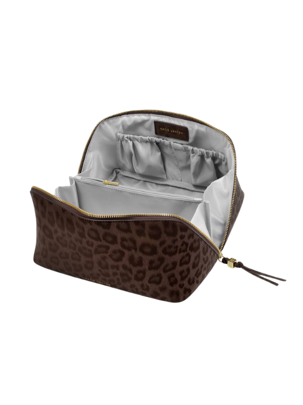 Soho Large Makeup & Toiletry Bag in Chocolate Leopard By Katie Loxton