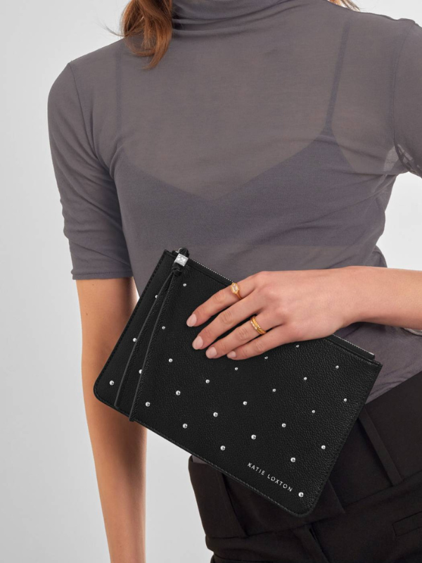 Black Tassel Charm Patent Crackle Pouch By Katie Loxton
