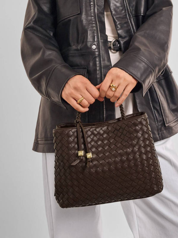 Nova Hand Woven Top Handle Bag in Chocolate By Katie Loxton