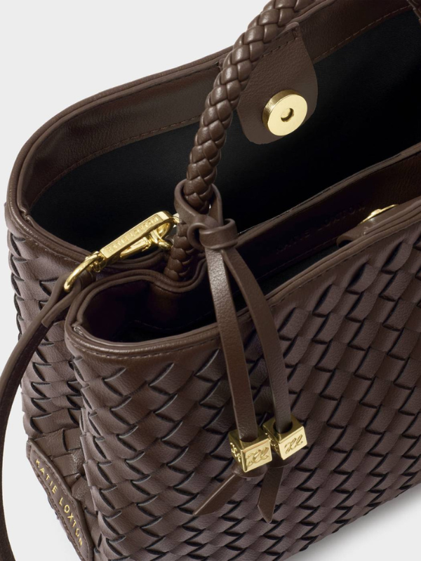 Nova Hand Woven Top Handle Bag in Chocolate By Katie Loxton