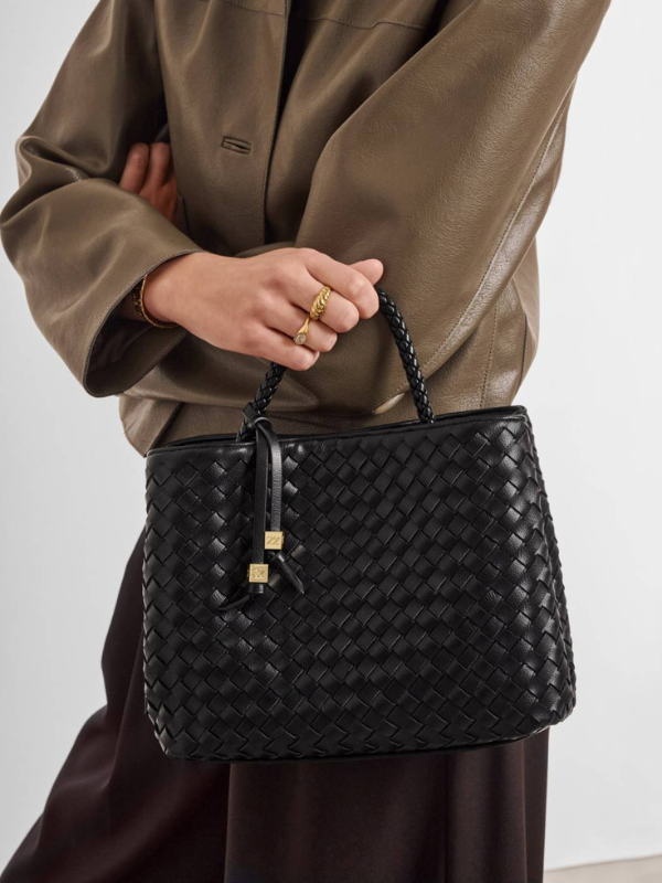 Nova Hand Woven Top Handle Bag in Black By Katie Loxton