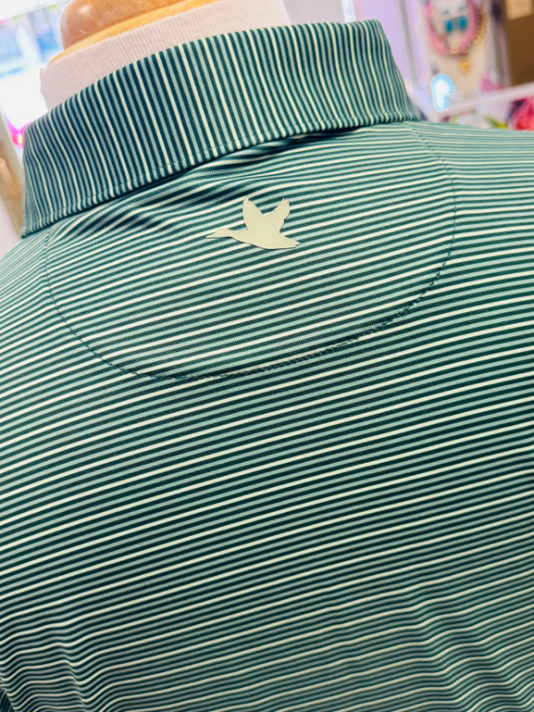 Glynn Stripe With Dogs Performance Polo in Forest & Sage By Struttin' Cotton