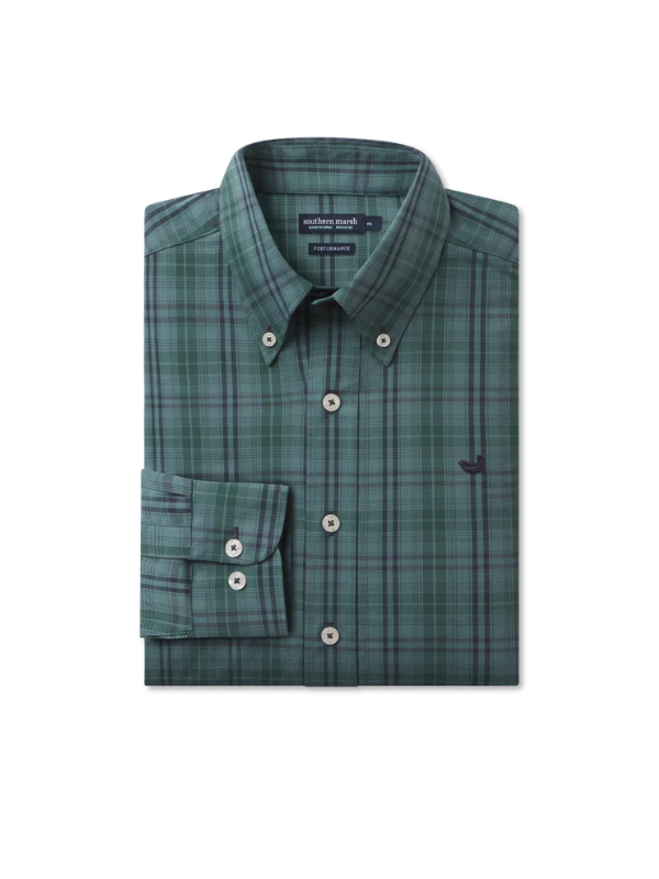 The Highlands Lattice Dress Shirt in Dark Green & Sage by Southern Marsh