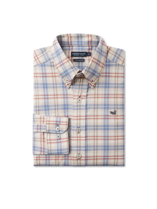 The Highlands Lattice Dress Shirt in Slate & Burnt Taupe by Southern Marsh