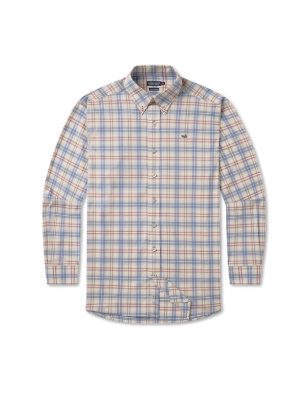 The Highlands Lattice Dress Shirt in Slate & Burnt Taupe by Southern Marsh