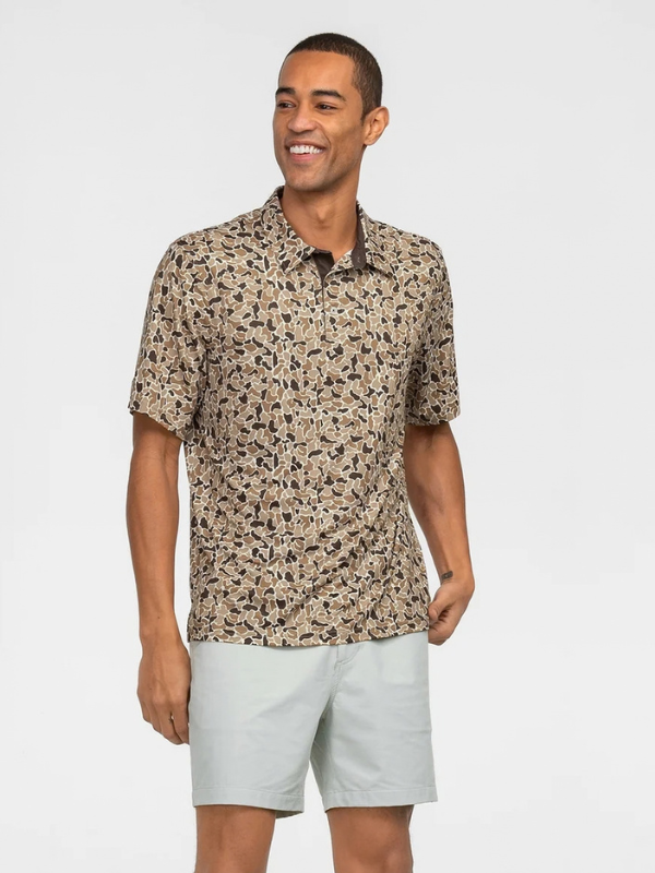 Hunters Hideaway Printed Polo in Ember Brown By Southern Shirt Co.