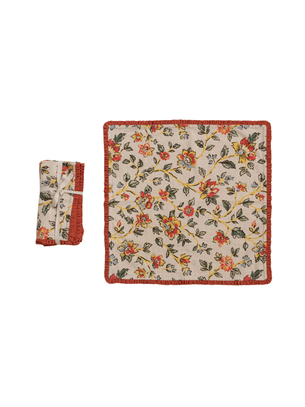 Floral Cotton & Linen Printed Napkins (Set of 4)