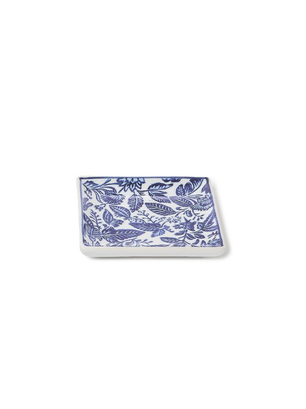 Square Hand-Painted Blue and White Trinket Tray