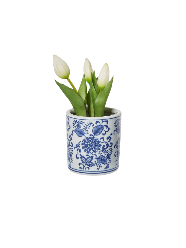 Round Chinoiserie Hand-Painted Blue and White