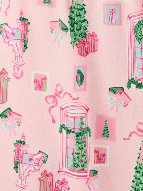 Christmas Cottage Pink Baby Pajama Onesie By Mary Square