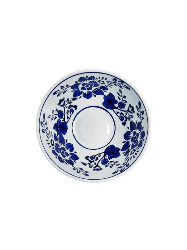 Blue Flora and Fauna Hand-Painted Decorative Bowl