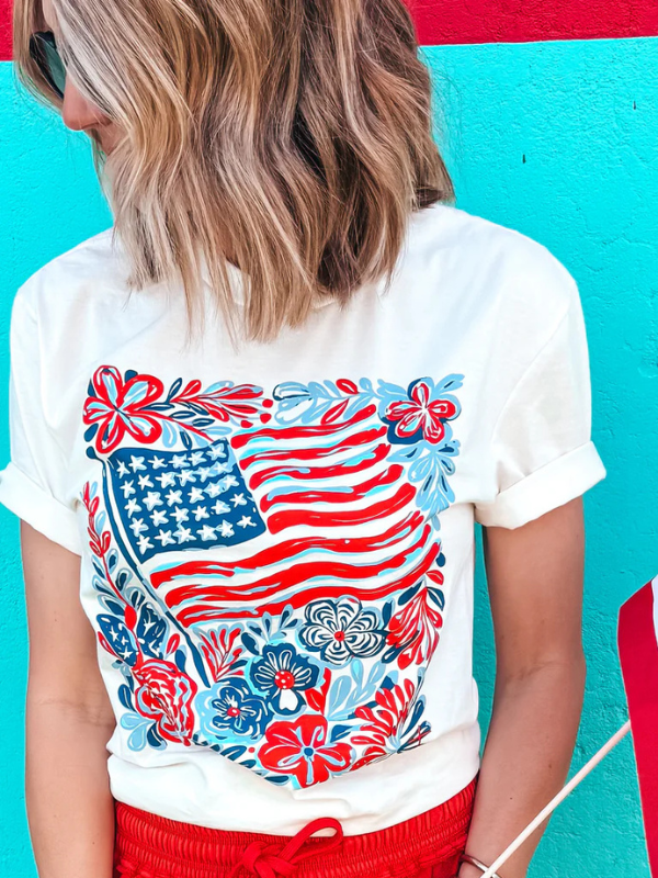 Flag & Flowers Patriotic Tee