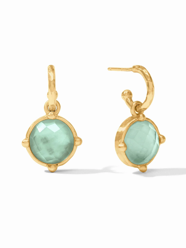 Iridescent Aquamarine Blue Honeybee Hoop & Charm Gold Earring by Julie Vos