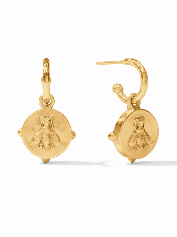 Iridescent Aquamarine Blue Honeybee Hoop & Charm Gold Earring by Julie Vos