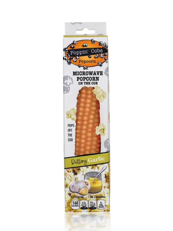 Poppin' Cobs Microwave Popcorn with Buttery Garlic Seasoning