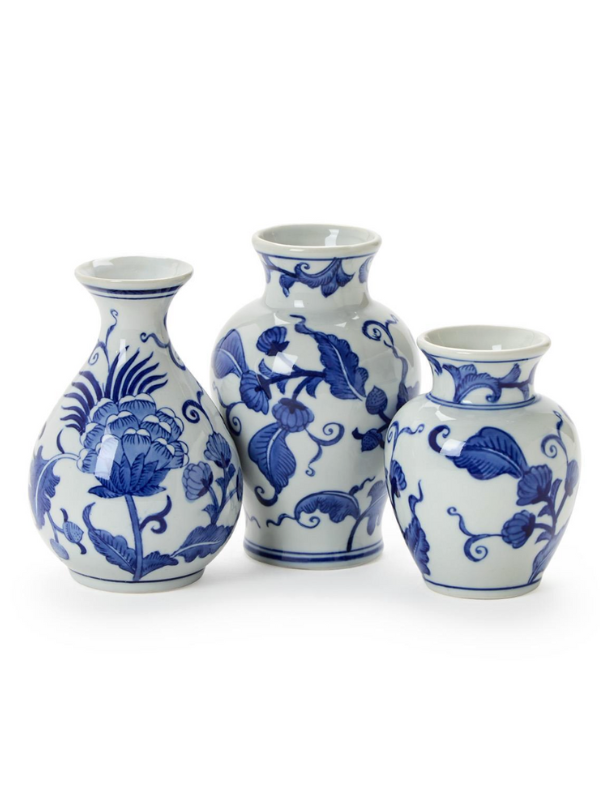 Blue and White Floral Chinoiserie Vases (3 Styles)